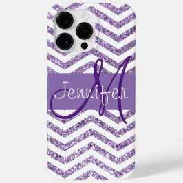 Amethyst Glitter Chevron Black and White Monogram