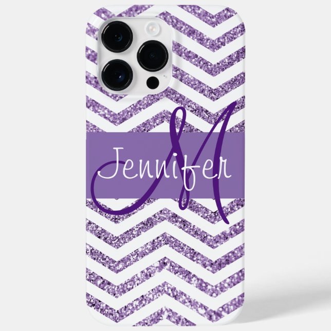 Amethyst Glitter Chevron Svart och Vit Monogram (Baksida)