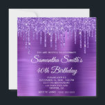 Amethyst Glitter Drips and Foil 40th Birthday Inbjudningar<br><div class="desc">En glamorös engrammad 40-årsinbjudan till henne. Den vita kalligrafiktexten från finare kan anpassas eller så kan du radera monogrammet på baksidan om du vill. Faux sparkly ametyst som droppar glitter mot en lila borstad bild av metall. All gnistra, metallfolie och glitter i denna moderna gigantiska design skapas med digitalgrafik som...</div>