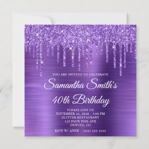 Amethyst Glitter Drips and Foil 40th Birthday Inbjudningar