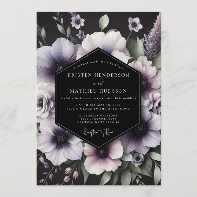Amethyst Gothic Anemone Wedding Inbjudningar (Framsida)