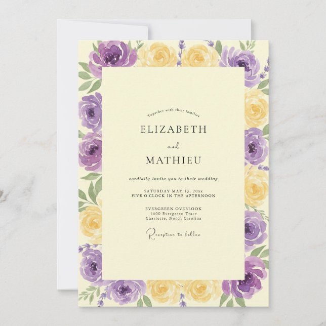 Amethyst Gul Ranunculus Eucalyptus Bröllop Inbjudningar (Framsida)