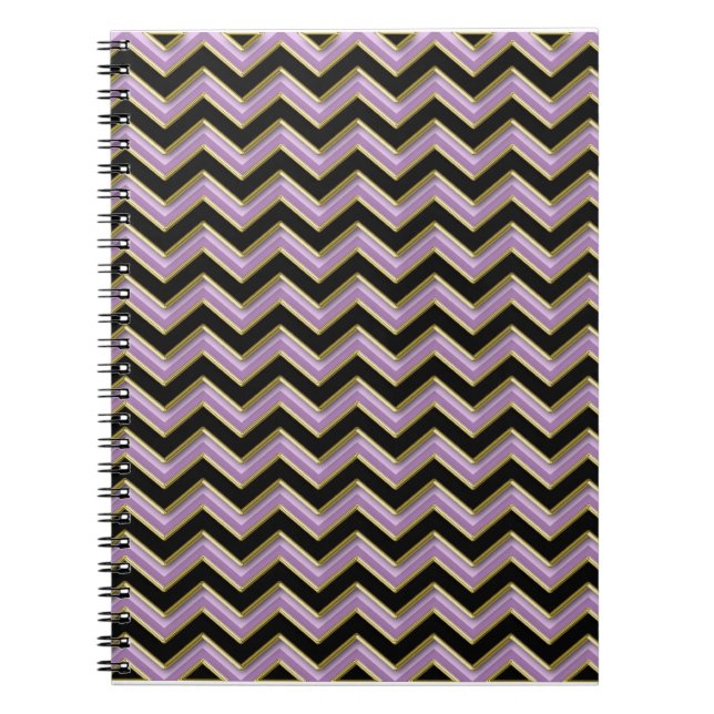 Amethyst Guld Black Zigzag Mönster Anteckningsbok Med Spiral (Framsidan)