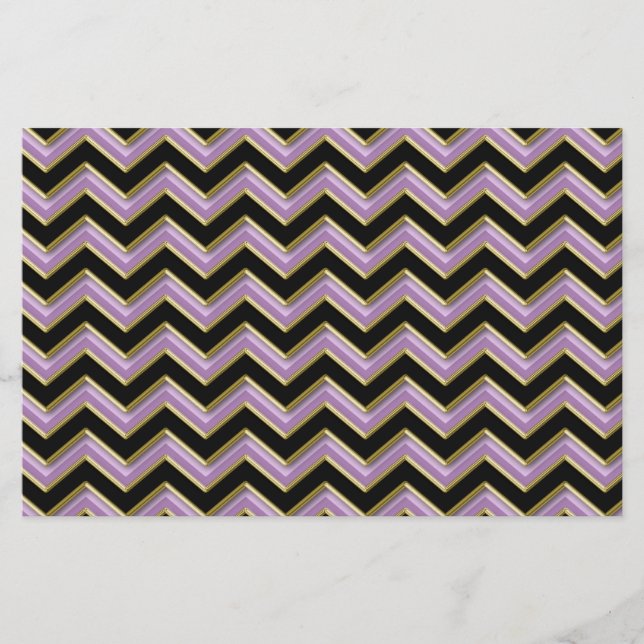 Amethyst Guld Black Zigzag Mönster Brevpapper (Framsida)