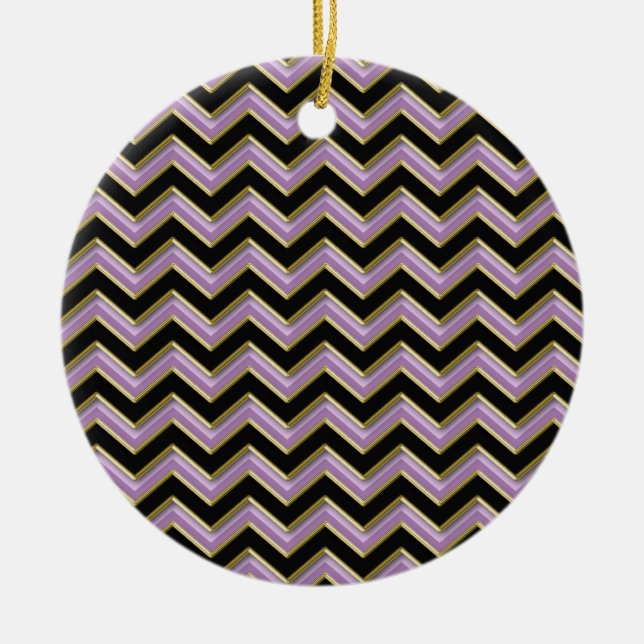 Amethyst Guld Black Zigzag Mönster Julgransprydnad Keramik (Framsidan)