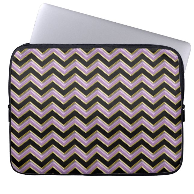 Amethyst Guld Black Zigzag Mönster Laptop Sleeve (Framsidan)