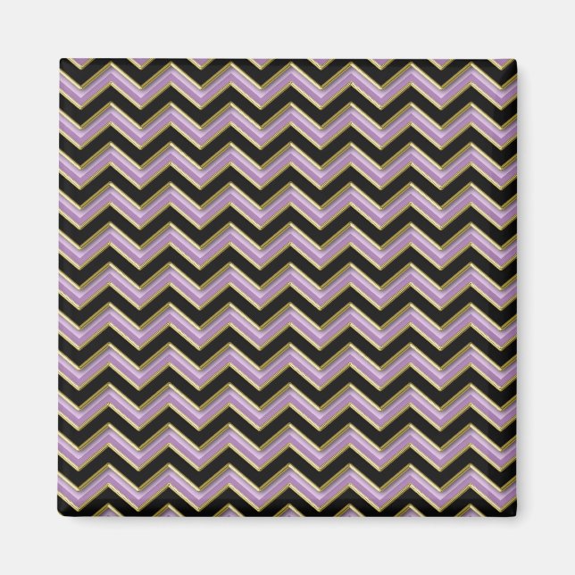 Amethyst Guld Black Zigzag Mönster Magnet (Framsidan)