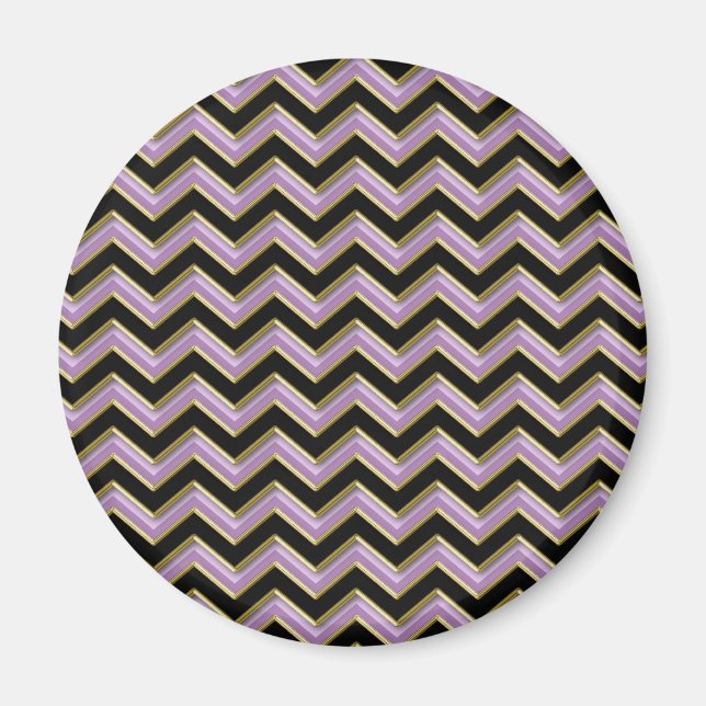 Amethyst Guld Black Zigzag Mönster Magnet (Framsidan)