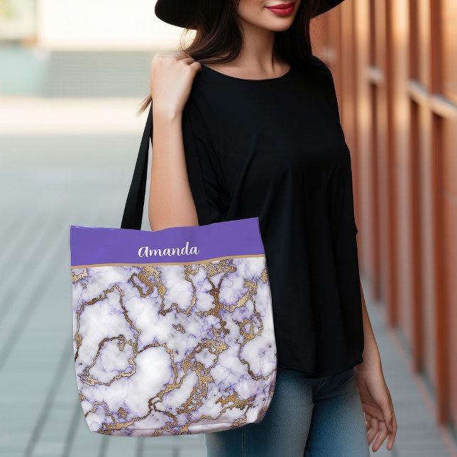 Amethyst Guld Marble Tygkasse (Amethyst Gold Marble Tote Bag)