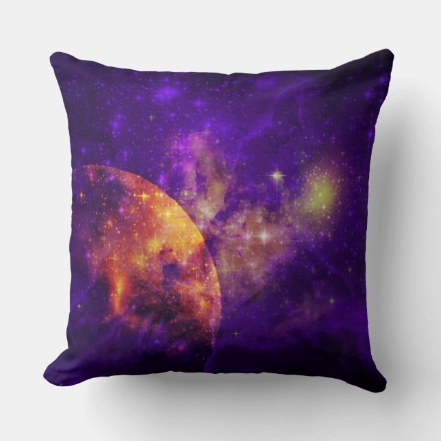 Amethyst Himlar, Golden Planet n Nebula Dekorativ  Kudde (Framsida)