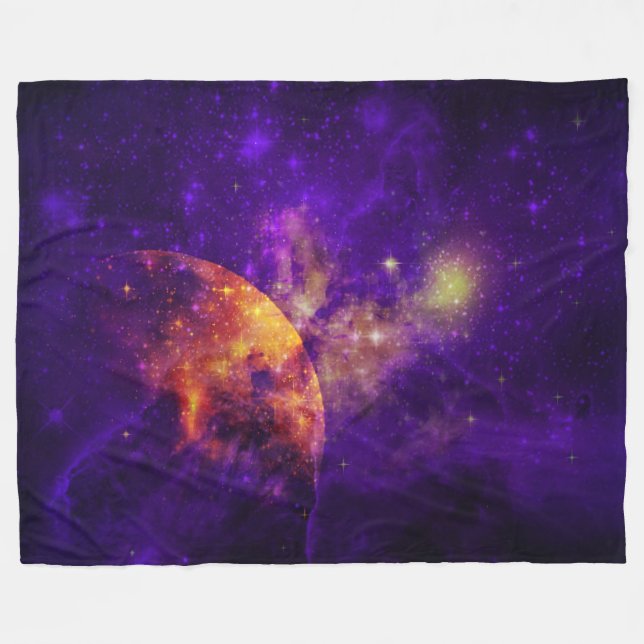 Amethyst Himlar,Golden Planet n Nebula Fleece Blan (Framsidan (Horisontell))