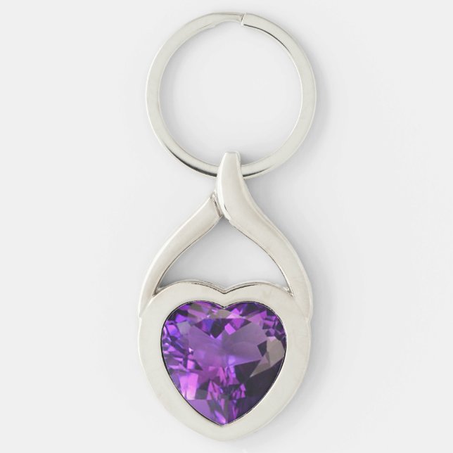 Amethyst hjärta twisted heart silverfärgad nyckelring (Framsidan)