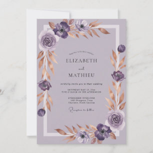 Amethyst Koppar Blomma Bröllop Inbjudningar