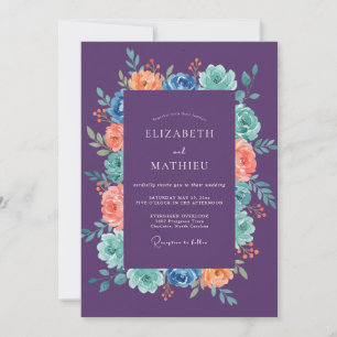 Amethyst Korall Ranunculus Eucalyptus Bröllop Inbjudningar