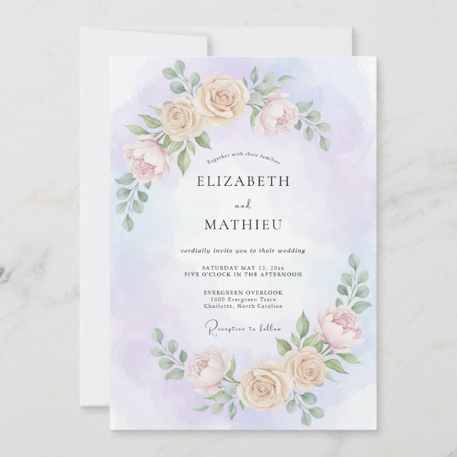 Amethyst Kräm Peony Bröllop Inbjudningar (Framsida)