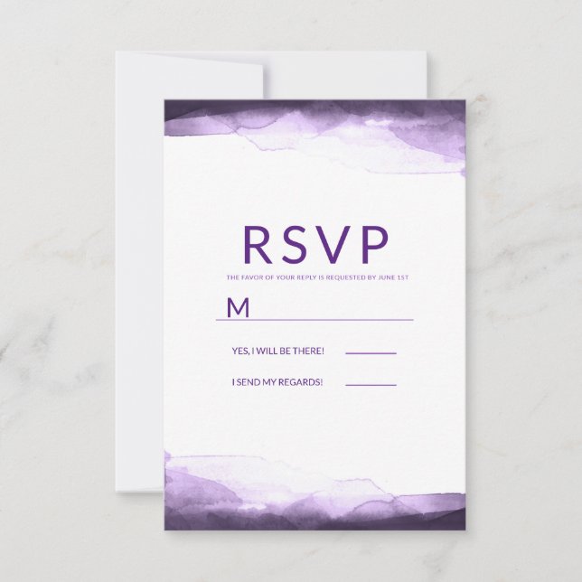Amethyst Lila Akvarell Modern Bröllop RSVP OSA Kort (Framsida)