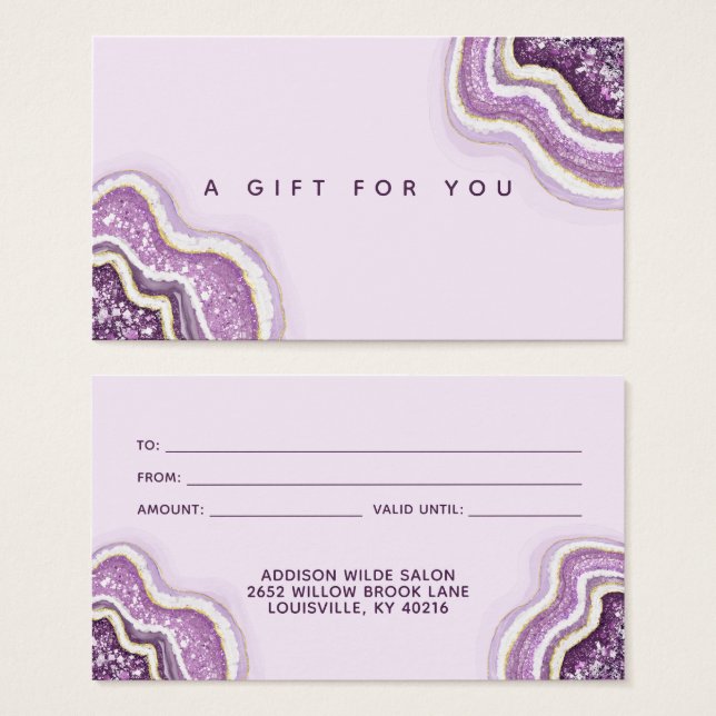 Amethyst Lila Glitter Agate Geode Luxe Gift Card Visitkort (Framsida & baksida)