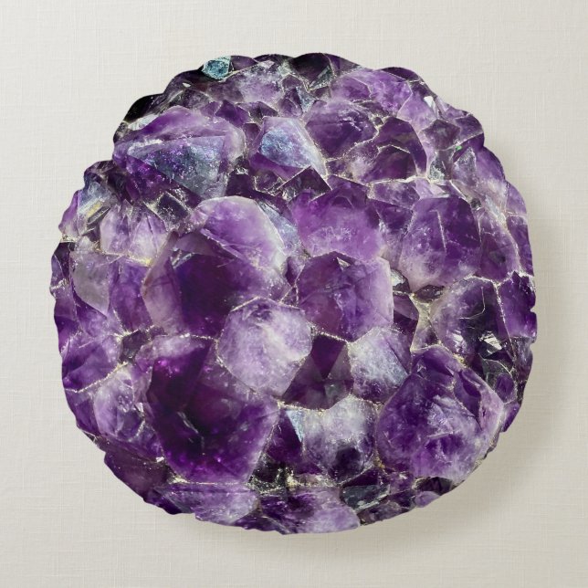 Amethyst Lila Kristall Rund Kudde (Framsidan)
