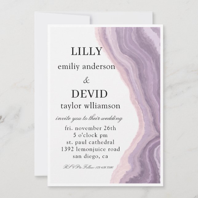 Amethyst Lila Marmor Minimal  Inbjudningar (Framsida)