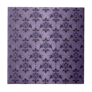 Amethyst lila och svart damast kakelplatta
