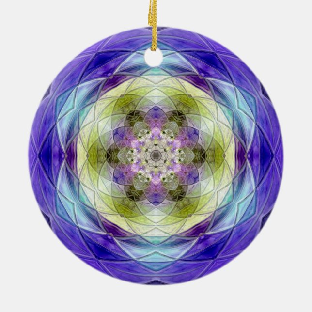 Amethyst Lila Olive Blue Blommstjärna Julgransprydnad Keramik (Baksidan)