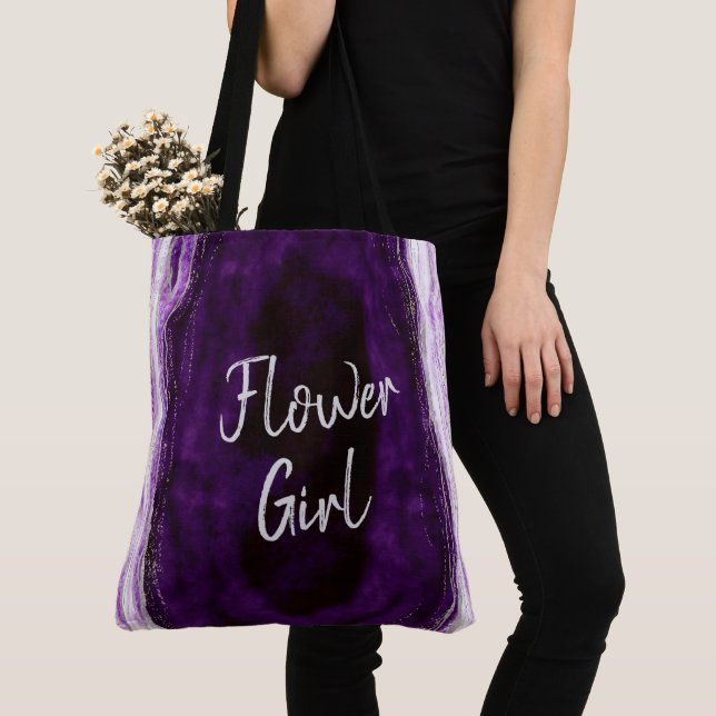 Amethyst Lila & Silver Geode Agate Flower Girl Tygkasse (Närbild)