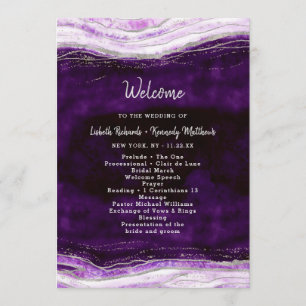 Amethyst Lila & Silver Geode Bröllop Ceremony Program
