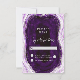 Amethyst Lila & Silver Geode Bröllop OSA Reply Kort