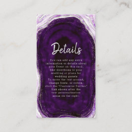 Amethyst Lila & Silver Geode Bröllopsdetaljer Tilläggskort
