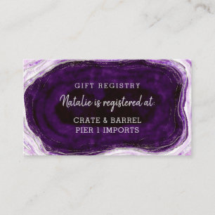 Amethyst Lila Silver Geode Shower Gift Register Tilläggskort