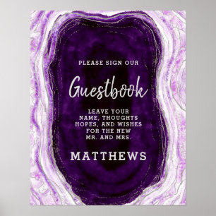 Amethyst Lila & Silver Geode Sten Guestbook-tecken Poster