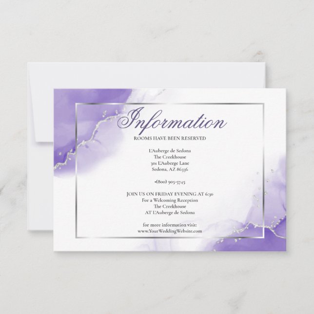 Amethyst Lila Skrift Silver Information Inbjudningar (Framsida)