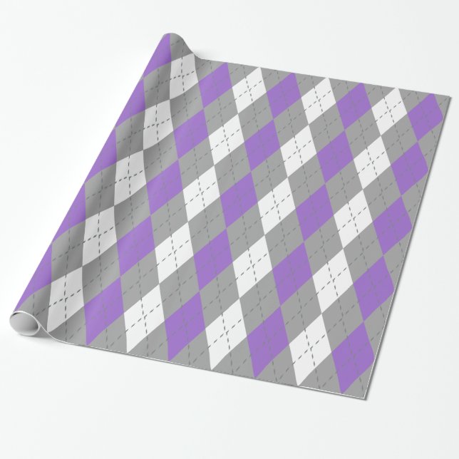 Amethyst Lila Träkolet Mörkgrå Vit XL Argyle Presentpapper (Utrullad)