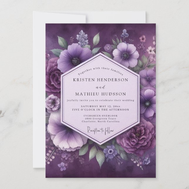 Amethyst Lysande Bröllopsbukett Inbjudningar (Framsida)