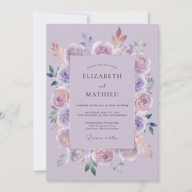 Amethyst Maulvi Peony Bröllop Inbjudningar (Framsida)