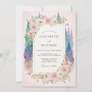 Amethyst Mauve Skog Eukalyptus Bröllop Inbjudningar