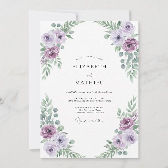Amethyst Mint Ranunculus Eucalyptus Bröllop Inbjudningar (Framsida)