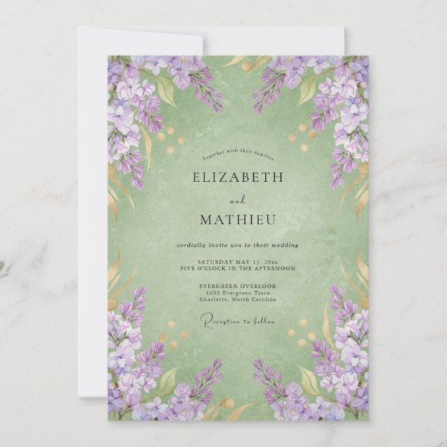 Amethyst Mint Wisteria Bröllop Inbjudningar (Framsida)