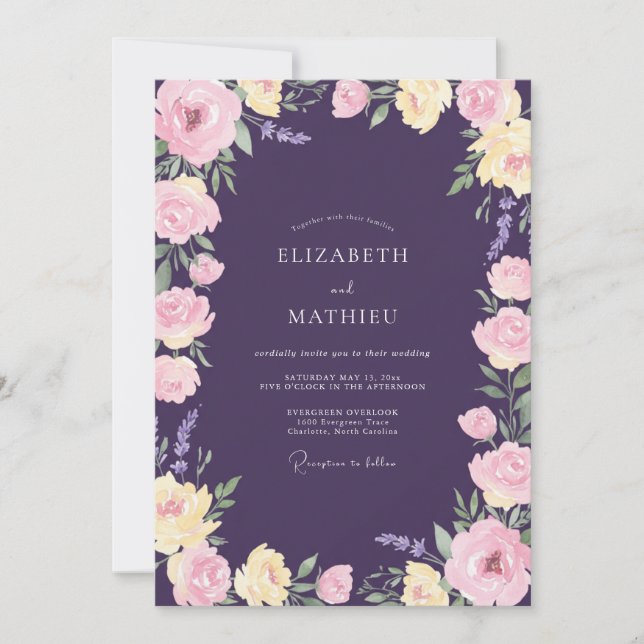 Amethyst Mjuk Rosa Blommande Bröllop Inbjudningar (Framsida)