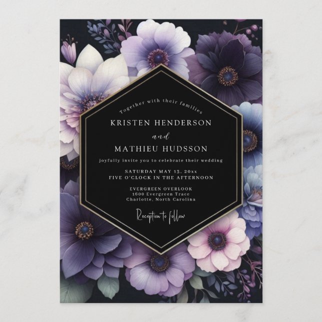 Amethyst Moody Floral Wedding Inbjudningar (Framsida)
