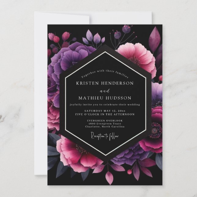 Amethyst Moody Floral Wedding Inbjudningar (Framsida)