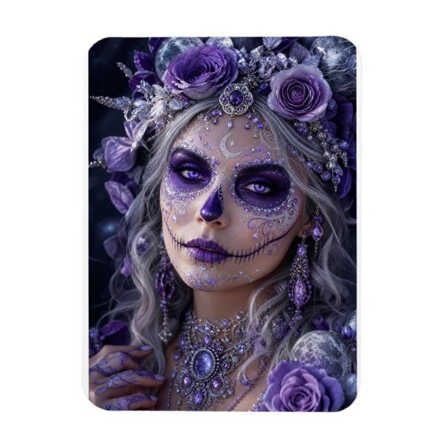 Amethyst Moon Calavera – Lila Alla själars dag Magnet (Vertikal)