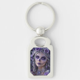 Amethyst Moon Calavera – Lila Alla själars dag Rektangulärt Silverfärgad Nyckelring