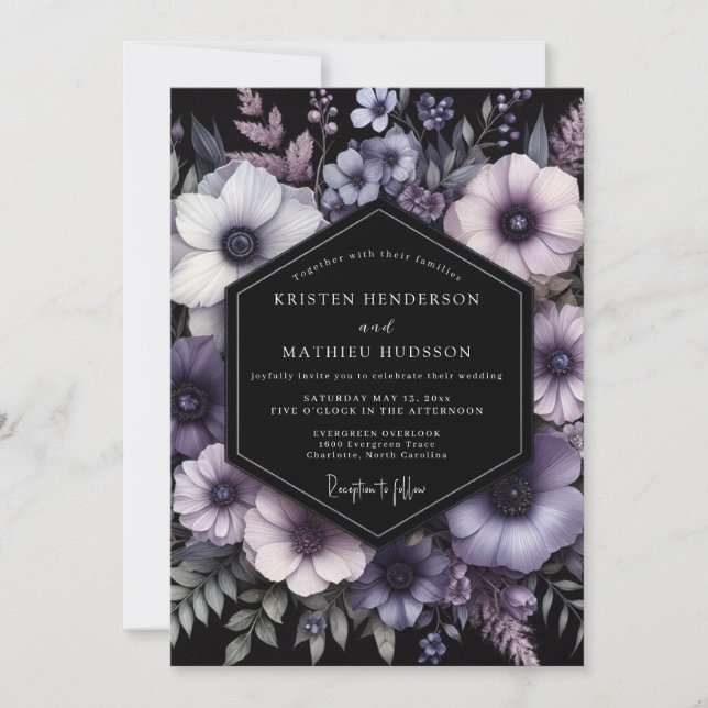 Amethyst Nocturne Bloom Bröllop Inbjudningar (Framsida)