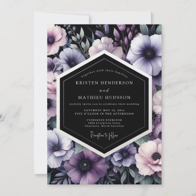Amethyst Noir Bloom Wedding Inbjudningar (Framsida)