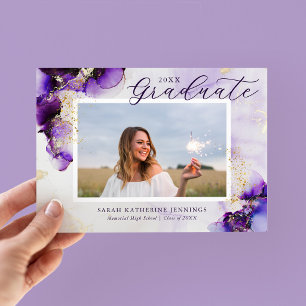 Amethyst och Guld Glam 2 Foto Examenkort Inbjudningar