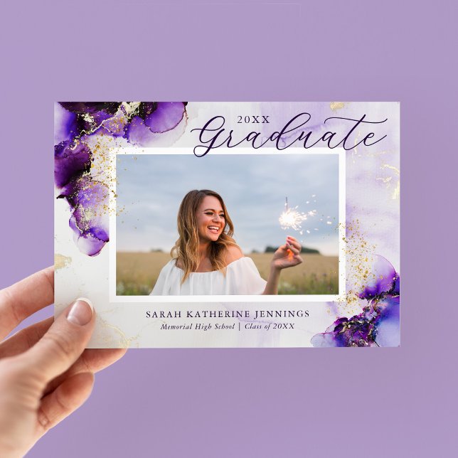 Amethyst och Guld Glam 2 Foto Examenkort Inbjudningar (Skapare uppladdad)
