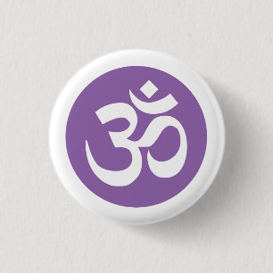 Amethyst Orchid och White Om Symbol Badge Knapp