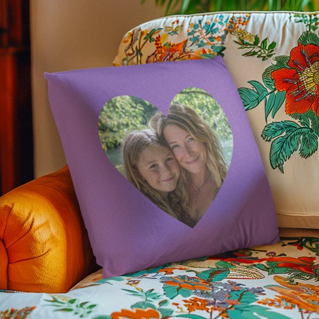 Amethyst Orkidé Hjärtformad Foto Kudde (Amethyst Orchid Purple Heart Shape Photo Throw Pillow)