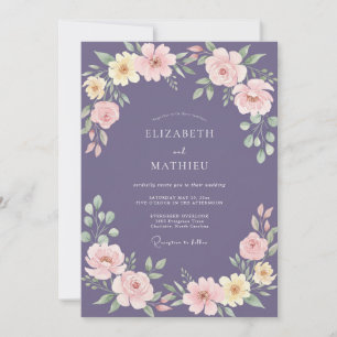 Amethyst Painterlig Blommig Romantisk Bröllop Inbjudningar